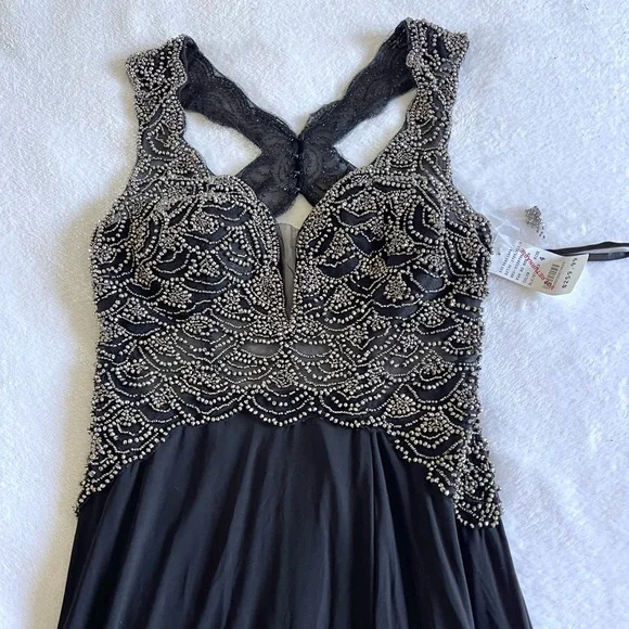 Dave & Johnny Dresses | Dave & Johnny Black Floor Length Dress Rhinestones Beaded Formal Dress-Size 3/4 | Color: Black | Size: 3/4 | Rox1492's Closet